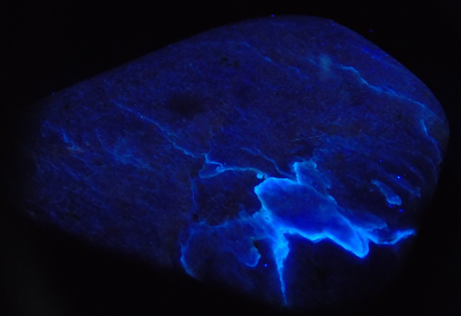 Charoite glowing violet under ultraviolet light